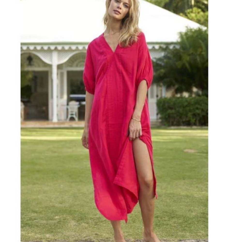 LAKE Gauze Cotton Heatwave Pink Relaxed Midi
Dress Caftan Size XS